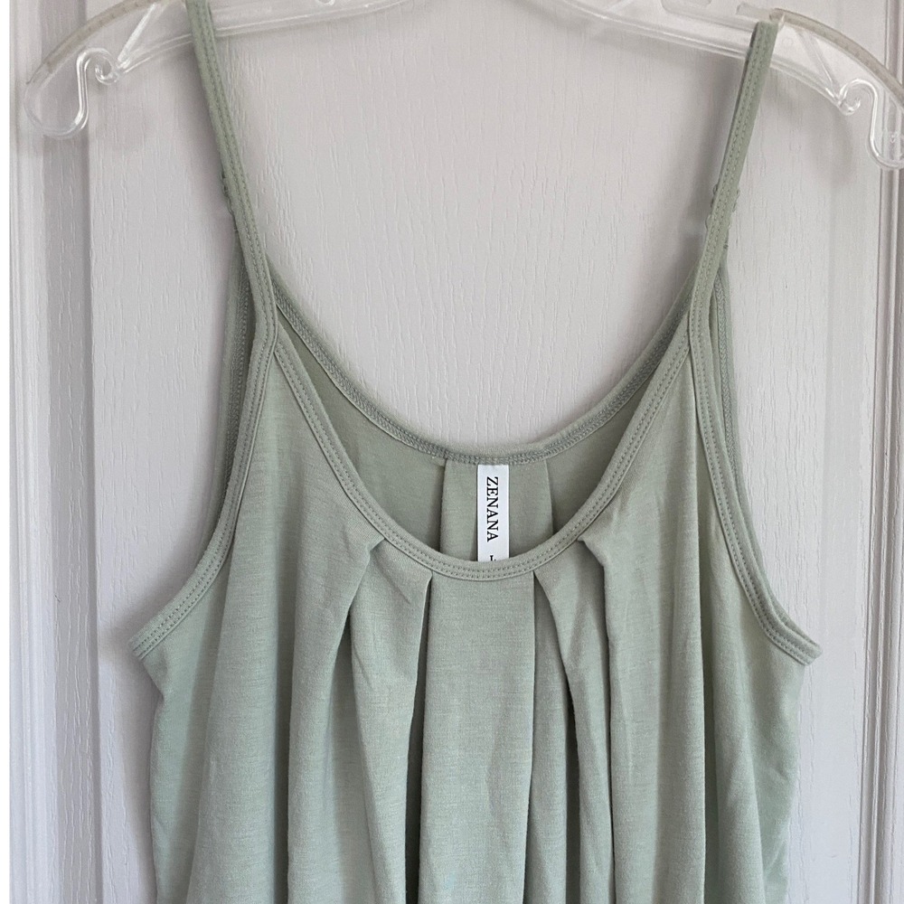 Zenana Womens Light Sage Green Pleated Scoop Neck Cami Tank Top RT-1867AB Large - Picture 4 of 11